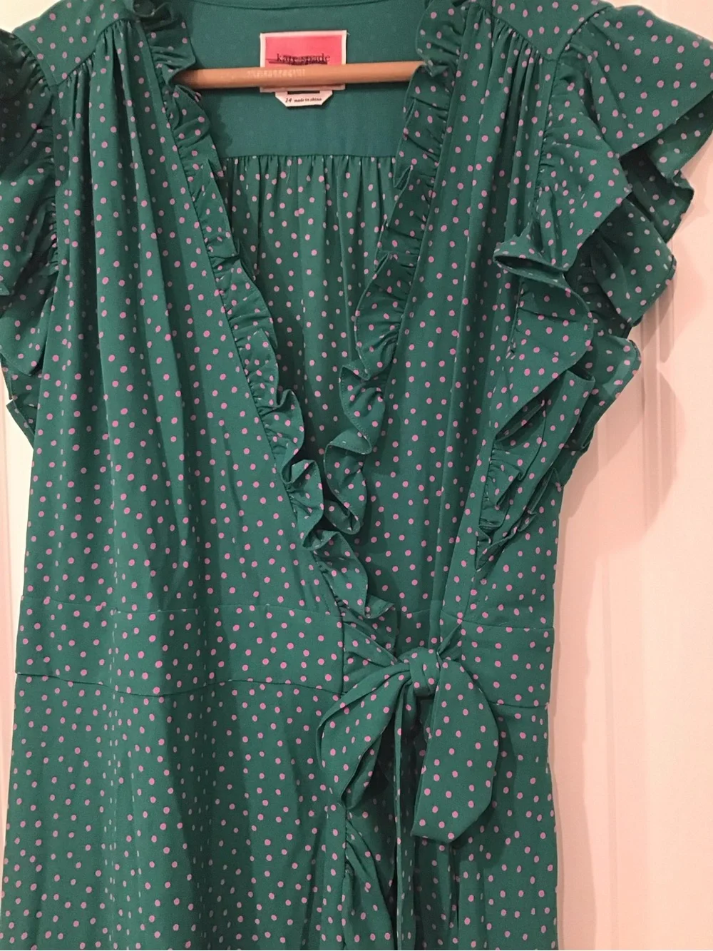 kate spade Teal Polka Dot Ruffle Wrap Midi Dress